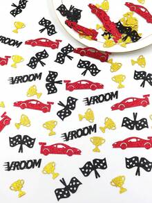 100pcs/Set Red Racing Theme Glitter Confetti, Vroom Racing Checkered Flag Trophy Table Scatter Confetti, Suitable For Boys Children Birthday Party Decoration, Racing Party Supplies - Red and Black - View 8