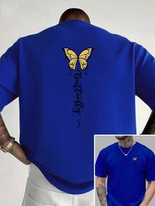 Camiseta de cuello redondo para hombre, estampado de mariposa en ambas caras, estilo casual deportivo, moda moderna, corte holgado, manga corta, para estudiantes y adolescentes. - Blanco - Ver 7