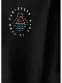 Camiseta estampada de talla para hombre, estilo urbano, adecuada para uso casual diario, corte holgado con hombros caídos, cuello redondo y manga corta. - Negro - Ver 3