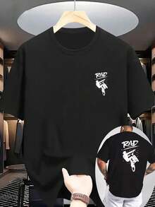 [Selección Niu Wang]Nueva Camiseta Deportiva Casual de Manga Corta para Hombre, Verano 2026, Cuello Redondo Acanalado, Estampado a Doble Cara en la Parte Delantera y Trasera, Tejido de Punto - Negro - Ver 2
