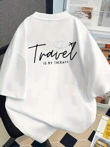 Viajar mi terapia, camiseta de moda para hombre con estampado de doble cara, adecuada para el hogar, uso diario casual y deportivo, nuevo estilo popular, una camiseta imprescindible para - Blanco - Ver 1