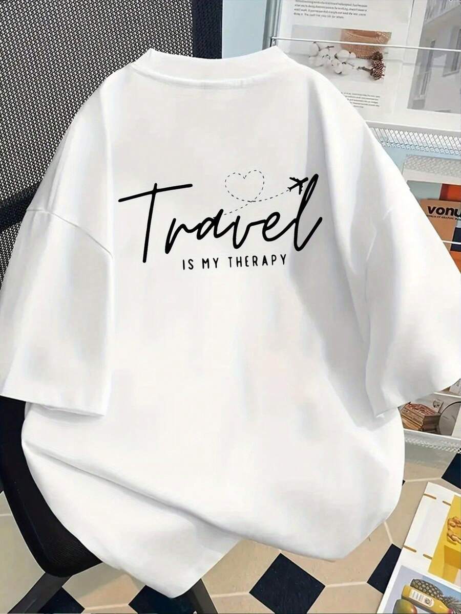 Viajar mi terapia, camiseta de moda para hombre con estampado de doble cara, adecuada para el hogar, uso diario casual y deportivo, nuevo estilo popular, una camiseta imprescindible para - Blanco - Ver 1