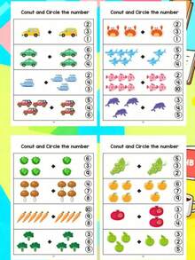 64-Page Engaging Math Workbook Featuring Transportation, Forest Animals, Marine Life, And Fruits/Plants, Suitable For Early Arithmetic Development - Multicolor - View 8