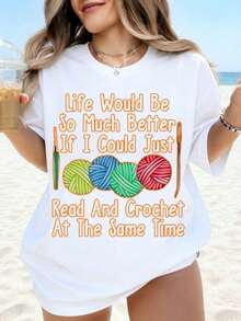 La vida casual sería mucho mejor si pudiera leer y tejer al mismo tiempo. Camiseta para mujer, ropa casual de playa, regalo para amantes del tejido, atuendo de verano, moda. - Blanco - Ver 1