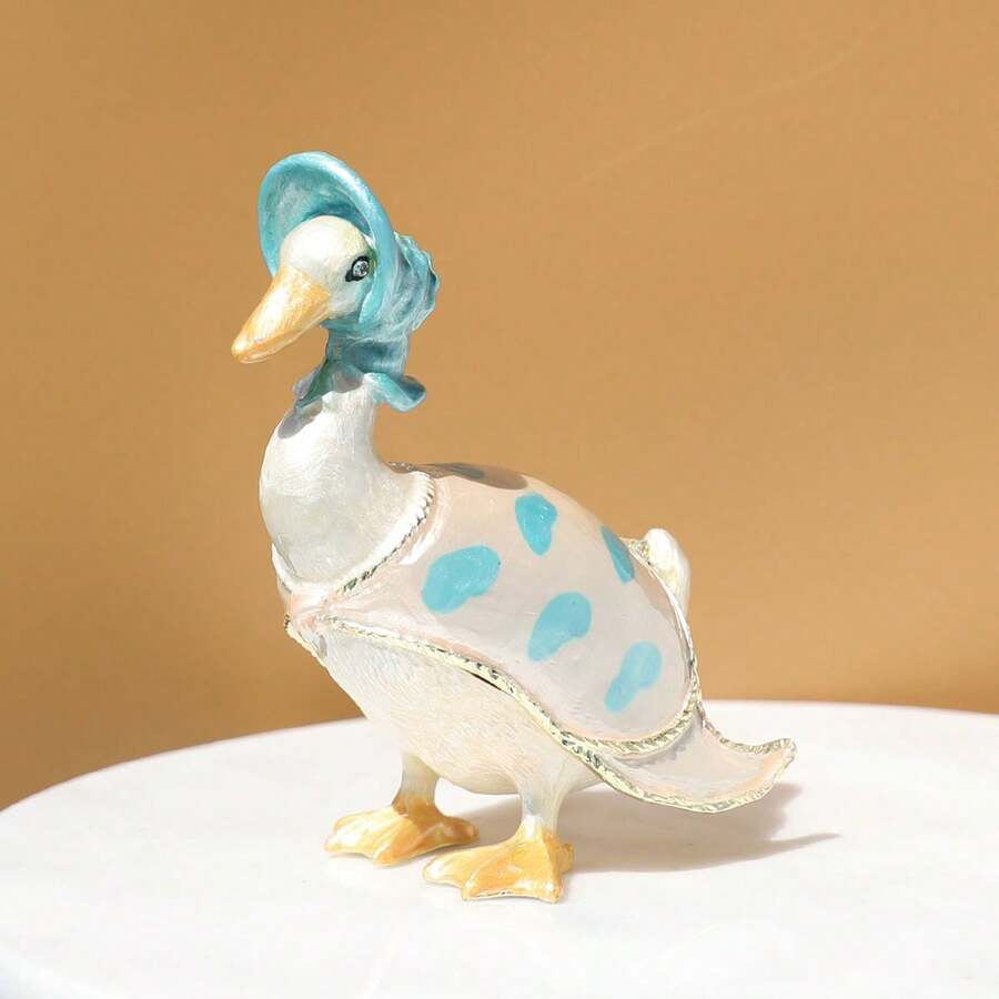 SIQIZHOU 1pc Cute Duck Shaped Jewelry Box, Metal Flip Lid Storage Box, Decorative Ornament, Duck Enamel Box, Yellow Duck Earring Box, Ring Box, Vintage Style Home Storage Decor, Photography Prop Decoration - Blue - View 1