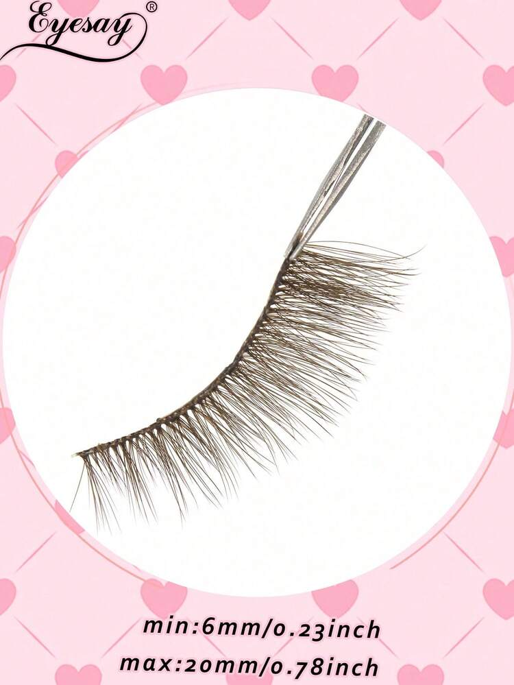 7 Pairs Brown False Eyelashes, Winged Eye Tail, 6-20mm, Thick Fluffy Cat Eye Faux Lashes - Brown - View 7