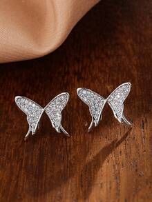 1 Pair Casual Elegant Versatile Micro-Pave Zirconia Butterfly Stud Earrings For Women, Eye-Catching Accessory For Daily Wear, Street Style And Commute - Earrings - View 2