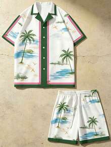 Men's 2 Pieces Tropical Island Print Set Beach Shirt And Matching Shorts - Multicolor - View 3