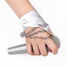 Summer Hollow Out Half Palm Fingerless Gloves, Punk Rivet Chain Biker Gothic Hip Hop Cool Handwear - Silver - View 3