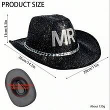 Rhinestone Western Hat Wide Brim Jazz Cap Stylish Sparkly Cowgirl Hat For Daily Life Party Stage  Holiday - Black - View 7