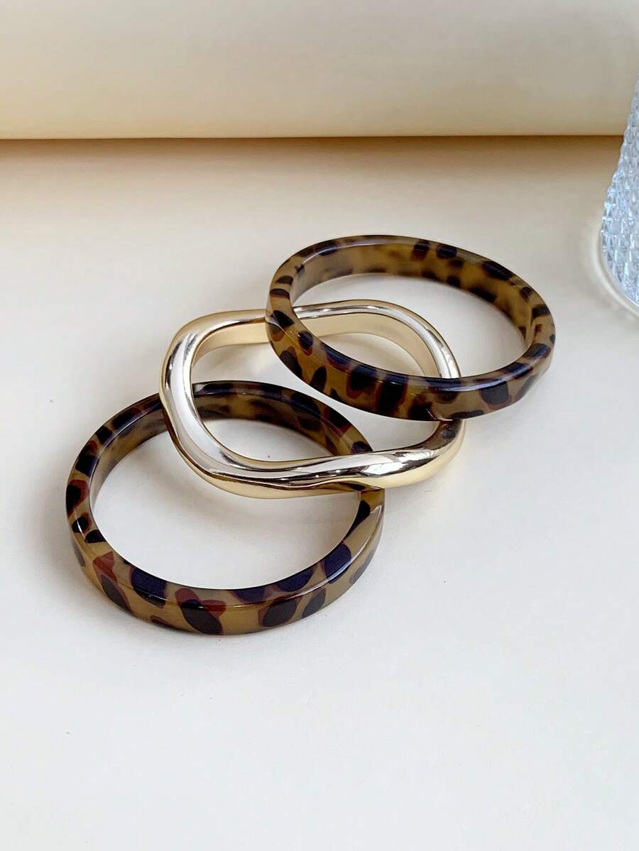 3pcs/Set Fashion Retro Exaggerated Bohemian Thick Multi-Layer Brown Acrylic Bracelets For Women, Couples, Party, Daily Wear, Luxury High-End