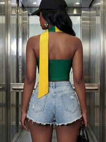 Women's Casual Brazil Flag Print Strapless Backless Cropped Tank Top, Suitable For Football Matches, Festivals, Daily Wear, Summer Women's Top Style - Brazil - View 3