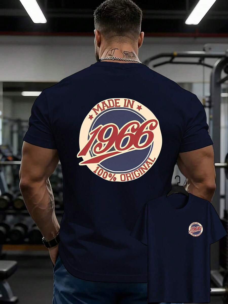 Camiseta casual para hombre, con diseños impresos a doble cara en la parte delantera y trasera, cómoda y transpirable, con un diseño de insignia conmemorativa MADE IN 1966 - la el - Blanco - Ver 1