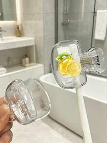 Flat Lemon-Shaped Toothbrush Holder - Cute Design Travel And Home Storage Box With Transparent Lid, Compact Portable Easy To Carry, Protects Toothbrush Head, Dual Drainage Ventilation, Suitable For Home, Dorm And Travel | Cute Toothbrush Head Storage Box, Ideal Bathroom Storage Solution, Suitable For Home And Dorm - Multicolor - View 2
