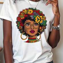 Cotton, Graphic Print, T-Shirt With Haitian Flag Print Of The Haitian Revolution Of 1804, Independence Day, Casual Crew Neck T-Shirt, Short Sleeve, Comfortable. - 白色 - 查看 1