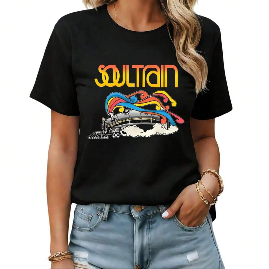 Camisetas con Estampado Retro Soul Train para Mujer, Camisetas Negras Tallas S-5XL, Tops Disco de los 70 - Negro - Ver 1