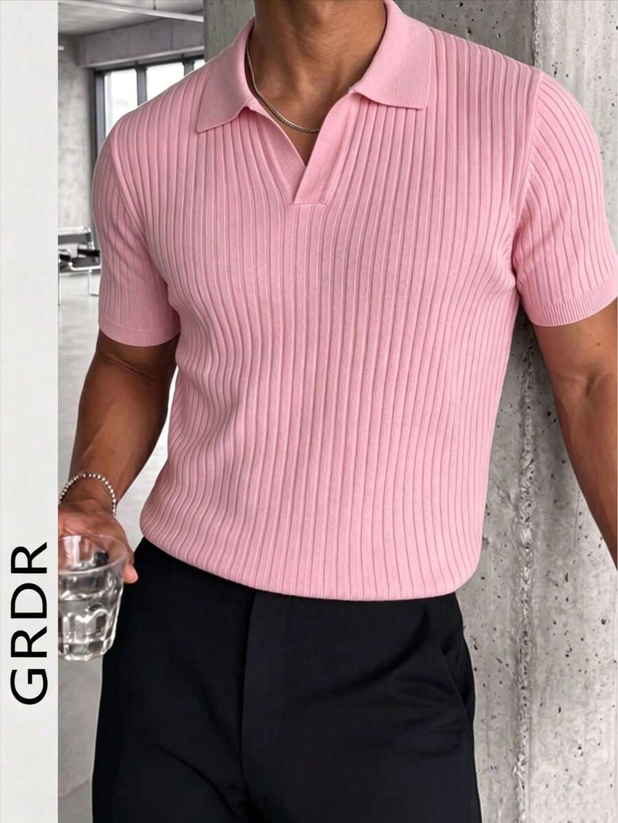 GRDR Men's Solid Color Short Sleeve Knit Sweater, Fashionable For Summer