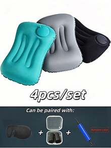 1/2/3pcs Set, Unisex Multi-Color Options, Pressurized Inflatable, Waterproof Comfortable, Portable Camping Pillow, Neck Support, Machine Washable Hiking Outdoor Gear, Camping Travel Inflatable Pillow, Lightweight Foldable, Paired With Eye Mask And Earplugs Set, Summer Holiday Essential - Multicolor - View 3