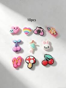 1 Set (10pcs) Multicolor Cute White Rabbit, Cherry, Mushroom, Heart Cartoon Shoe Charms, Fashionable Exquisite Classic DIY Shoe Decorations, Suitable For Party Accessories, Multi-Purpose Decoration - Multicolor - View 3