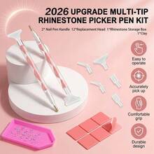 Pink Swirl Clear Resin Diamond Drill Pen Tools Kit, 2 Double-Head Diamond Painting Pens With 6 Multi-Size Placer Tips, Diamond Glue Mud & Storage Tray For 5D Diamond Embroidery DIY Art - Multicolor - View 1