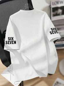男童酷炫像素 67 遊戲 T 恤，大號「Six Seven」像素圖案印花 T 恤，柔軟舒適面料夏季街頭風上衣 - 白色 - 查看 2