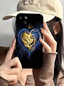 Corona de corazón Stitch azul doradofunda de teléfono Fundas compatibles con ,Apple,VIVO,OPPO,,, y Honor.Fabricadas en silicona TPU,ofrecen protección contra golpes y caídas. - Negro - Ver 1