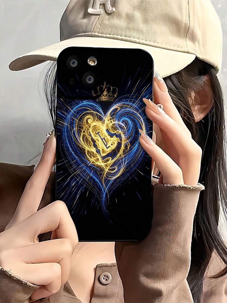 Corona de corazón Stitch azul doradofunda de teléfono Fundas compatibles con ,Apple,VIVO,OPPO,,, y Honor.Fabricadas en silicona TPU,ofrecen protección contra golpes y caídas. - Negro - Ver 1