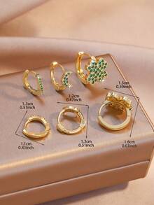 6pcs/Set Luxury Jewelry Geometric Earrings Set, Green Earrings, Fashionable And Elegant Personal Accessories, Suitable For Women's Daily Wear And Party/Holiday Gifts. - Green - View 10