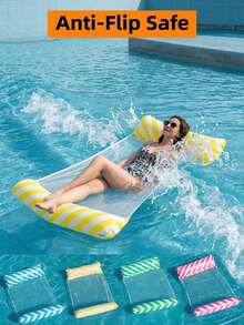 Hamaca inflable de estética premium con almohada ergonómica y diseño a rayas, tumbona flotante de PVC reforzado de alta flotabilidad, silla flotante de malla reutilizable, cama de agua flotante para adultos hombres y mujeres, accesorio inflable para piscina, esencial de playa, flotador de piscina - Multicolor - Ver 2