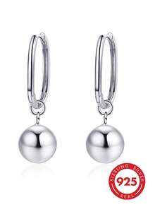 1 Par de Brincos Minimalistas de Pingente de Bola de Prata 925 para Mulheres, Adequado para Uso Diário, Festa, Feriado, Encontro, Presente - Prata - Visão 6
