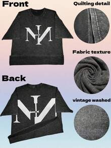 Camiseta Unisex Vintage Lavada de Gran Tamaño Negra de Manga Corta con Estampado Gráfico para Hombres y Mujeres, Ropa Vintage NIN Rock Band Nine Inch Nails, Camisetas de Cuello Redondo 100% - Negro - Ver 5