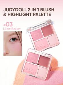 JUDYDOLL 2-In-1 Blush & Highlighter Palette, 9g - Cream Blush, Powder Blush, Matte Highlighter, Multi-Functional Makeup Palette, Creates Natural Glow, Ideal Gift For Friends, Girlfriends, Weddings, Dates And More - #03 - View 1