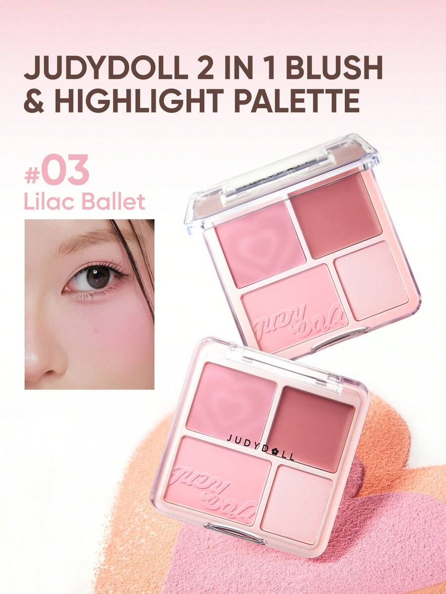 JUDYDOLL 2-In-1 Blush & Highlighter Palette, 9g - Cream Blush, Powder Blush, Matte Highlighter, Multi-Functional Makeup Palette, Creates Natural Glow, Ideal Gift For Friends, Girlfriends, Weddings, Dates And More - #03 - View 1