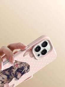 1pc Fashion Personalized Minimalist Full-Screen White Polka Dot Pink Leopard Pattern Phone Case, Liquid Large-Hole Silicone Shockproof Soft Shell Compatible With Apple 11/12/13/14/14plus/15/15plus/16/16plus/17/17pro And Other Models Protective Cover - Multicolor - View 5