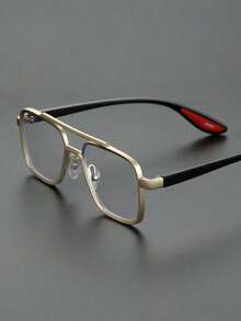 Visivana 1 Pair Men's Metal Geometric Frame Glasses, Unique Double-Bridge Design,Transparent, Fashion Accessory For Daily Life, Office, Parties, Back To School Elegent Modern - Clear - View 4