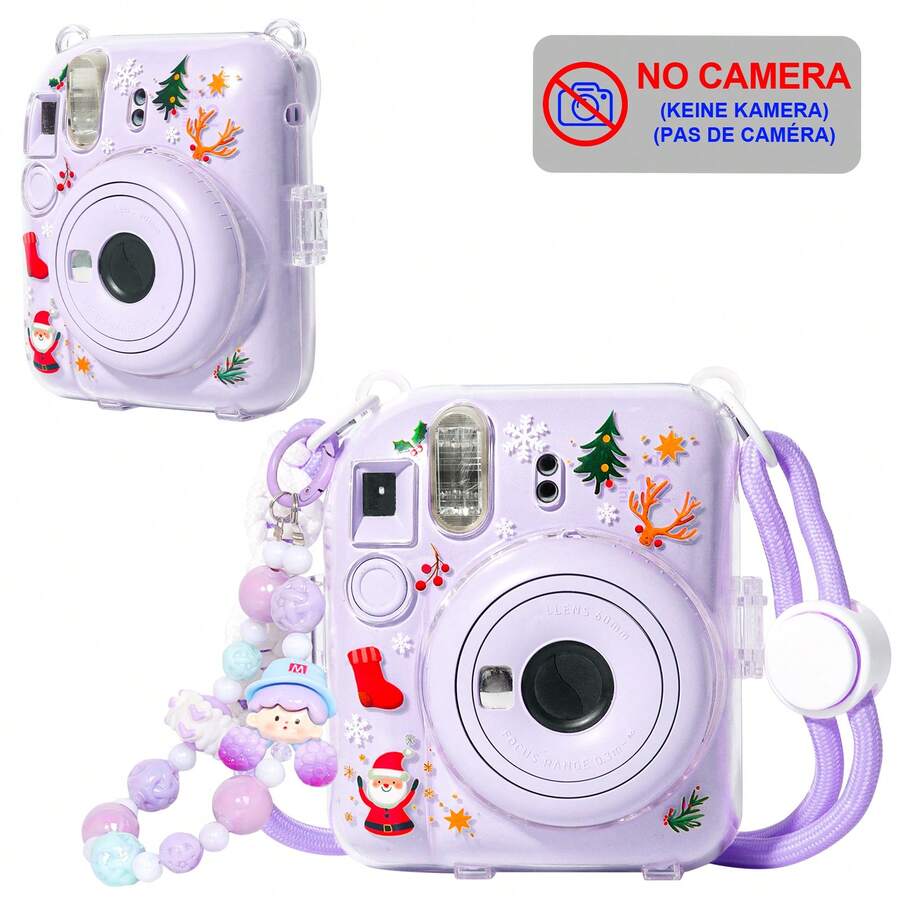 Instant Mini 12 Clear Case For Fujifilm Instax Mini 12 Instant Film Camera, UV Color Printing Camera Protective Case With Adjustable Strap And Cute Bracelet (No Camera) - View 1