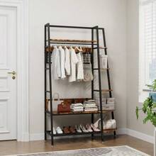 Industrial Style Freestanding Open Coat Rack with Shelves - Retro Brown Hanging Rack for Bedroom, Living Room & Home Office - Multi-Functional Clothes & Shoe Storage Organizer - Voir 3