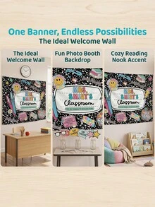 1pc Custom Text Teacher Appreciation Gifts, Custom Composition Notebook Welcome Teachers Name Classroom Banner, Teacher Tapestry Classroom Decor Tapestries - Multicolor - View 2