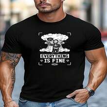 Camiseta Negra Esqueleto Broma Everything Is Fine Explosión, Casual, Estilo Humorístico Grunge, Ideal para Uso Diario - Negro - Ver 2