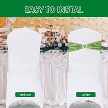 10pcs Spandex Chair Back Decorative Ties, Elastic Chair Bands With Bows And Heart-Shaped Buckle Sliders, For Graduation Season, Prom, Wedding, Party, Banquet Decoration - Mint Green - View 4