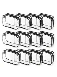 24/12/9/6/3 Transparent PVC Zipper Makeup Bag - High Quality Cosmetic And Toiletry Storage Bag, Suitable For Travel, Bathroom And Vacation Essentials (Medium Size, Transparent), Bathroom Accessories - Black - View 1