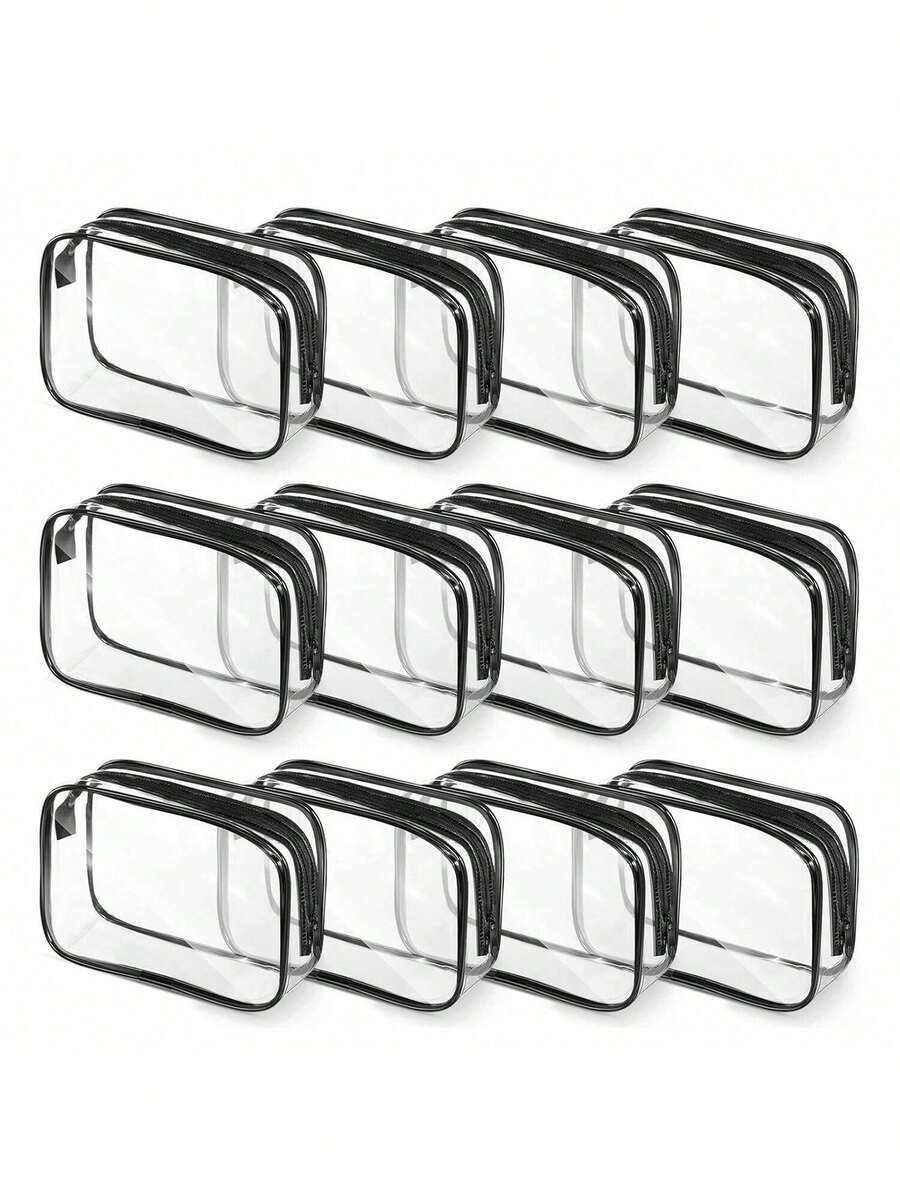 24/12/9/6/3 Transparent PVC Zipper Makeup Bag - High Quality Cosmetic And Toiletry Storage Bag, Suitable For Travel, Bathroom And Vacation Essentials (Medium Size, Transparent), Bathroom Accessories - Black - View 1