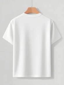 Camiseta para hombre con estampado de personaje divertido de estilo minimalista, negra, corte holgado, cuello redondo, manga corta, transpirable, ropa casual de calle, ropa masculina a la mo - Blanco - Ver 2