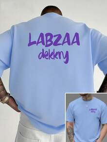 LABZAA, nueva camiseta de cuello redondo para hombre con estampado de doble cara en la parte delantera y trasera, estilo casual, deportivo, moderno y holgado para estudiantes y adolescentes, - Negro - Ver 6