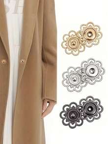 2/12pcs Vintage Gold Hollow Flower Metal Snap Buttons, Durable Smooth Edge Easy To Sew Press Studs, Suitable For Jackets, Coats, Shirts, Sweaters DIY Clothing, Gift For Tailors And Craft Enthusiasts - Multicolor - View 1