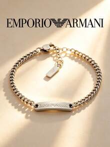 Armani 嘻哈時尚個性化百搭鏈不鏽鋼男士手鍊，銀色 - 銀色 - 查看 5