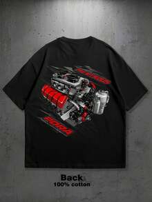Camiseta para Hombre con Estampado de  Automotriz y Diseño de Motor Nitro Profesional |   Tela% de algodón |   Camiseta divertida de cuello redondo, suave y transpirable. | - Negro - Ver 2