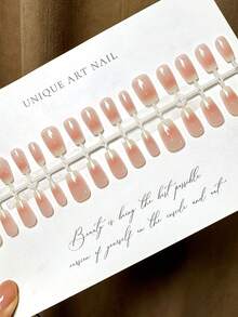 30pcs Nude Peach Gradient Press-On Nails, Clean Transparent Minimalist Versatile Daily Short Square Removable Nail Tips, Includes 1pc Jelly Glue And 1pc Nail File - 淺粉色 - 查看 5