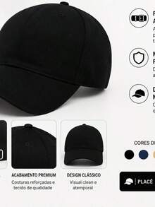 Boné Aba Curva Liso Fechamento Fitão - Preto - Visão 2