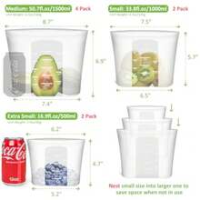 Bolsa de almacenamiento reutilizable, paquete de 8 bolsas de almacenamiento de alimentos 100% silicona, bolsas de almacenamiento de alimentos con cierre de cremallera para recipiente de alimentos - Translúcido | XL+S+XS | Paquete de 9 - Ver 4